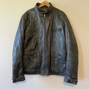Hugo Boss Men's Dark Green Leather Field Jacket